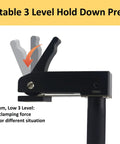 Adjustable 3 Level Hold Down Pressure feature of Badass 2 Pack Large Bench Holdfast Clamps 20mm Quick Acting Dog Hole Vise.