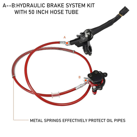 Hydraulic Brake System Kit With 50 Inch Hose For Baja Doodle Bug DB30R Mini Bike, showing caliper and master cylinder