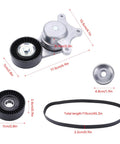 Premium Serpentine Belt Tensioner And Idler Pulley Kit Direct Fit For Ford Explorer Edge Taurus Fusion Flex 3.5L V6 2007 To 2019 Keep Your Ride Squeal Free With Quick Swap And Top Shelf Build Grade Replacement Part 04593633AA Skip Dealer Fees Today. with belt and pulleys