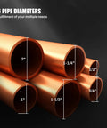 Heavy Duty 12 Ton Manual Hydraulic Pipe Bender For Copper Steel Tubing with six pipe diameters shown, 2" to 1/2" sizes.