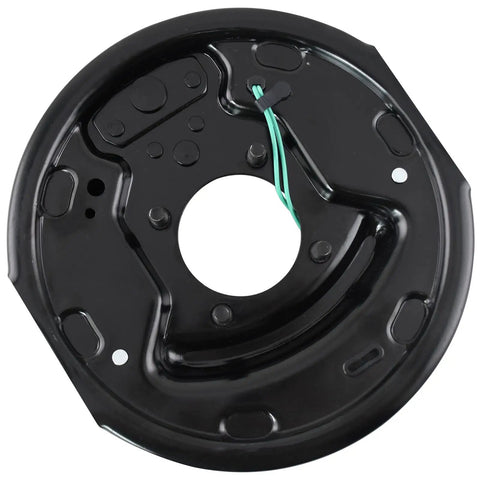 Heavy Duty 10 Inch Right Side Electric Trailer Brake Assembly Solid Steel Drum for 3500 to 4000 lb axles, front view.