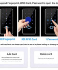 All In One Access Control System Kit With Fingerprint, RFID Card, And Password Keypad in use showing user interface
