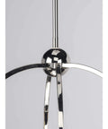 Close-up of the orb and curved arms on Three Light Polished Chrome Coastal Pendant Light with Clear Glass Shades for Entryways and Kitchen Islands