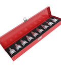 Pro Grade Three Quarter Inch Drive Impact Hex Driver Set Featuring Nine Piece Chrome Steel Construction in a red case with etched size markings.