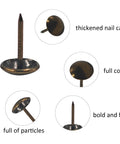Top Shelf Pro Pack 11mm Round Head 17mm Pin Upholstery Tacks Bronze Decorative Furniture Nails showing thickened nail cap and sharp pin.