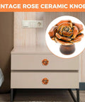 6 Pack Vintage Ceramic Cabinet Knobs Rose Flower Drawer Pulls For Furniture Kitchen Dresser Closet With Screws Orange Antique Cupboard Handles DIY Friendly Install Retro Style Durable Finish For Long Lasting Beauty installed on dresser
