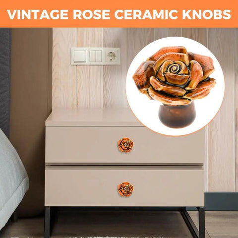6 Pack Vintage Ceramic Cabinet Knobs Rose Flower Drawer Pulls For Furniture Kitchen Dresser Closet With Screws Orange Antique Cupboard Handles DIY Friendly Install Retro Style Durable Finish For Long Lasting Beauty installed on dresser