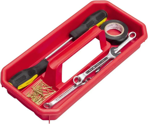 Red removable tray from Heavy Duty 14-Inch Plastic Toolbox With Removable Tray, Steel Latch And Padlock Eye, Portable Tool Box, Made In USA