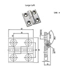 heavy duty stainless steel industrial hinge with dimensions and design view