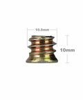 Side view of single insert from 40Pcs 1/4-20 X 10mm Wood Threaded Inserts Fastener Kit With Hex Socket Drive And 6mm Hex Spanner For Furniture DIY Repairs Carbon Steel Heavy Duty Woodworking Connectors, showing 10.5mm diameter and 10mm length.