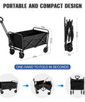 Collapsible Foldable Wagon With Wheels For Beach, Garden, Shopping And Outdoor Use, Heavy Duty Utility Cart, dimensions visible