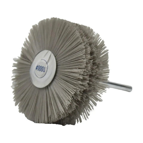 Get That Super Sleek Shiny Look With These Abrasive Nylon Wire Polishing Wheels For Furniture Carving And Root Woodworking Projects Using 1000 Grit Transparent Wires side view of nylon wire polishing wheel