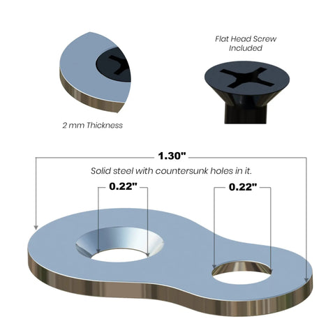 Boss Level Figure Eight Fastener Clips 20 Pack Heavy Duty Steel Desk Connectors Plus Nickel Hardware with dimensions and screw.