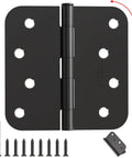 Premium Black Exterior Door Hinges Four Inch Matte Finish Solid Iron Construction With Rounded Corners built like a tank with screws shown.