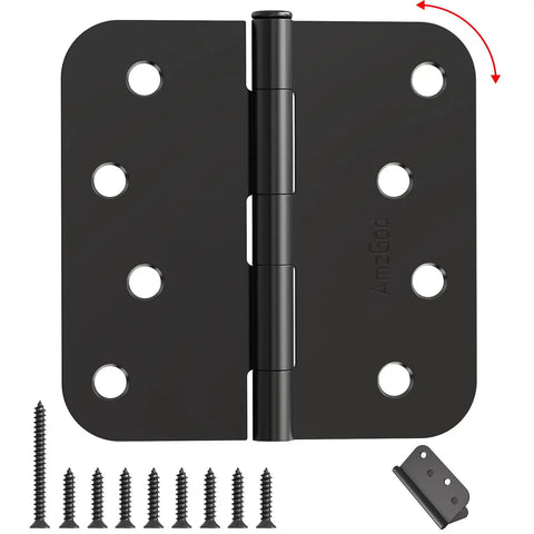 Premium Black Exterior Door Hinges Four Inch Matte Finish Solid Iron Construction With Rounded Corners built like a tank with screws shown.