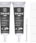Two tubes of 120ml Tent Seam Sealer Waterproof Sealant For Quick Repairs with applicator and patches.