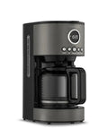12 Cup Coffee Maker With Glass Carafe, Auto Start 24 Hour Programmable, Drip Free Pour, Black Stainless Finish, side view