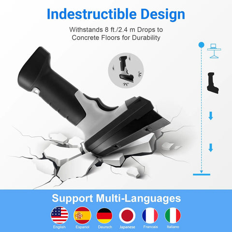 No Sweat Wireless Barcode Scanner With Crisp Two Inch TFT Screen for durability with indestructible design and drop resistance.
