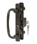 Premium Bronze Sliding Patio Glass Door Handle Set With Offset Latch And Keyed Lock Sash Control with key and latch mechanism.