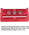 Adjustable Dowel Jig Kit With Precision Drill Bushing, anodized aluminum, shown with three bushings and measurement markings