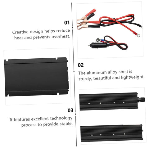 Straight Up Heavy Duty Dc To Ac Power Inverter Converter With Digital Lcd Screen and rugged aluminum shell, showcasing sturdy design and connectors.