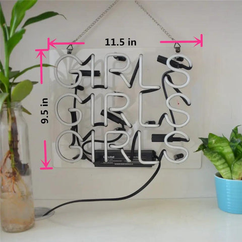 Girls Neon Sign Pink Real Glass Neon Light Wall Decor Lit Up Sign For Bedroom Halloween And Christmas Decor Custom Neon Words For Wall Modern Home Accent, 11.5x9.5 in, on shelf with plants