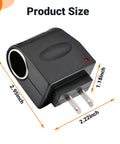Plug And Play AC DC Car Cigarette Lighter Adapter Converter, Smooth 12V Vehicle Power Plug with dimensions shown.