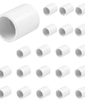 20 Pack 3/4 Inch PVC Coupling Fittings Socket To Socket Schedule 40 For Plumbing And Irrigation arranged in neat rows