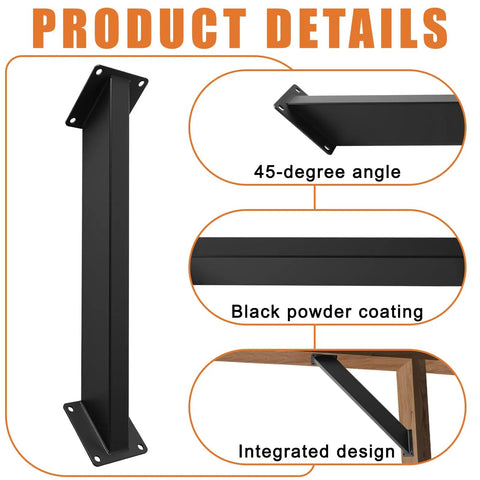 12 Pack 45 Degree Angle Support Brackets For Pergola And Gazebo Frames, Heavy Duty Carbon Steel With Black Powder Coat, Rust Proof Outdoor Connector Hardware For Patio Structures, Weather Resistant, Easy DIY Assembly, black bracket