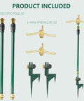 Three Arm Garden Sprinkler Set Tall Adjustable Base Two Pack Lawn Watering System With 360 Degree Rotation Covers Up To 1900 Sq Ft Easy Setup For Large Yards And Gardens product components displayed.