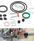 Components of Repair Kit For 5 To 1 Fire Ball 300 Oil Pumps And Fireball Universal Pumps with air motor kit.