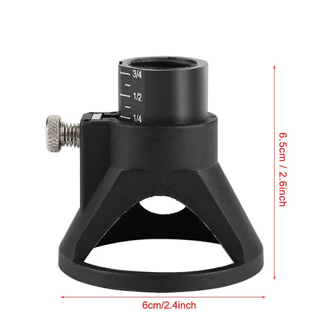 Heavy Duty Drill Locator Tool Attachment With Precision Positioner For Accurate Punching And Drilling Alignment On Electric Grinders Featuring Adjustable Depth Settings In 1/4 1/2 And 3/4 Inch Measurements To Nail Your Next Repair Or Workshop Project - Black drill locator with 3 adjustable depth settings and sturdy base.