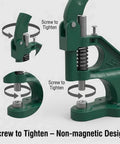 Heavy Duty Hand Press Eyelet Grommet Kit With Three Die Sizes 0 2 4 And 1500 Silver Grommets, non-magnetic screw design