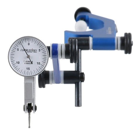 Dial test indicator by Accusize with 0.03'' x 0.0005'' travel on blue universal holder in fitted box P900-S186