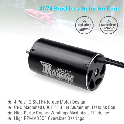 Top Shelf 4074 Brushless Motor Paired With Water Cooling Jacket For Remote Boats High Torque Heavy Duty Billet Aluminum Build.