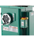 Built Like A Tank One Point Five Horsepower Woodworking Shaper Featuring Massive Twenty By Eighteen Inch Cast Iron Table and dual voltage motor controls.
