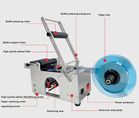 Heavy Duty Semi Automatic Round Bottle Label Applicator Featuring Dead On Accuracy And Rugged Iron Build, Hassle Free Manual Push Setup For Small Shops Sticking Beauty And Drink Labels with detailed features