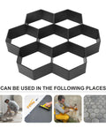 Hexagon Brick Molds Set For Concrete Pathways And Walkways DIY Cement Paving Molds For Garden Lawn Patio shown with usage examples