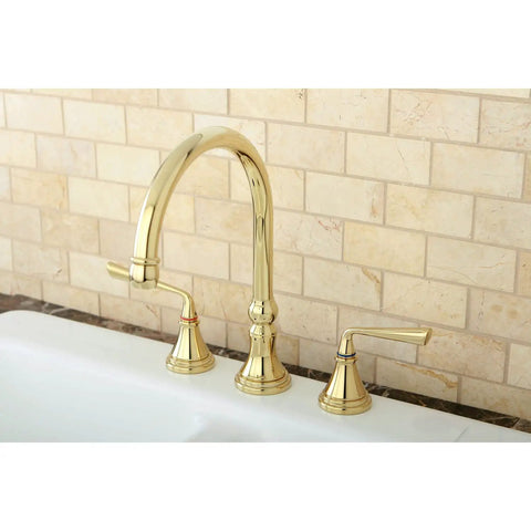 Widespread Kitchen Faucet With Solid Brass Construction Built To Last Drip Free Ceramic Disc Cartridge Polished Brass Finish Deck Mount