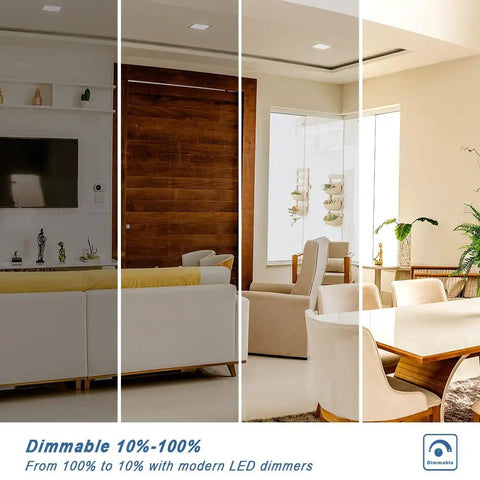 Lit 4 Inch Recessed LED Panel Lights 9W 550 Lumens Dimmable 120V 5000K Daylight ETL Listed Canless Square Downlight in living room