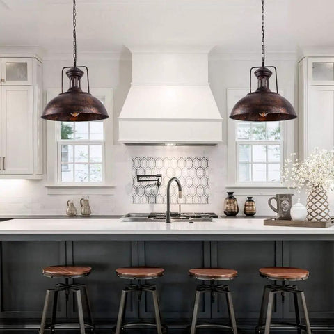 Farmhouse Pendant Light 16.14 Inch Rustic Vintage Vibe Hanging Fixture with Barn Dome Lampshade for kitchen island