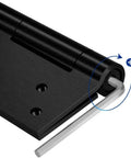 Close-up of Beefy Three Millimeter Thick Self Closing Heavy Duty Stainless Steel Door Hinges Pack Of 3 Black 4 Inch Commercial Grade Spring Hinge With Ball Bearing Includes wrench