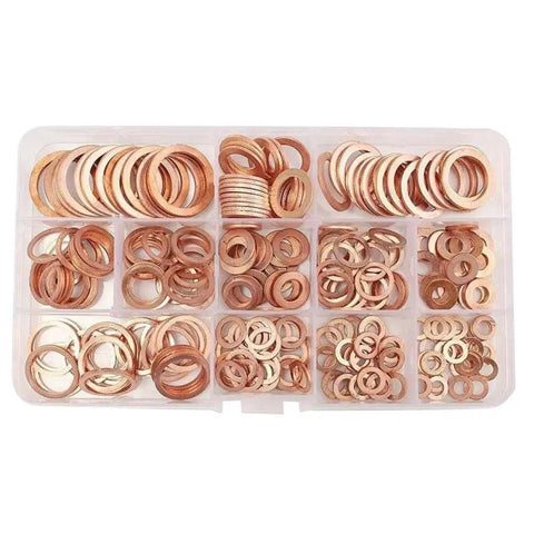 Copper Crush Washer Set 280 Pcs In 12 Sizes M3 To M16 Solid Copper Flat Ring Gaskets For Fuel Line Brake Line And Hydraulic Systems A Must Have Automotive Kit For Leak Free Seals. Assorted copper washer kit in storage case