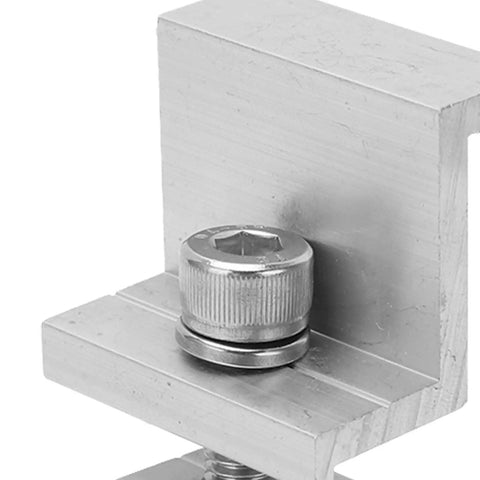 Close-up of heavy duty aluminum clamp from the Heavy Duty Solar Panel Clamp Kit Includes Ten Piece Anodized Aluminum Z Bracket Set.