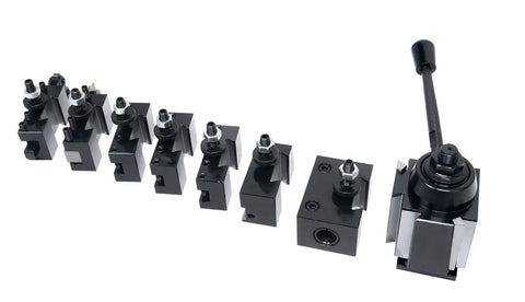 BXA Wedge Type Quick Change Tool Post Set for Lathe, 10 to 15 Inch Swing, 10 Piece Kit with holders