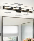 4 Light LED Vanity Light For Bathroom Chrome Wall Sconce 26 Inch Natural White Light Modern Fixture mounted above a mirror