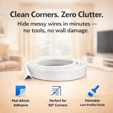 Corner Cable Trunking Raceway 192 Inch Paintable Self Adhesive TV Cable Hider Flexible Concealer roll in living room
