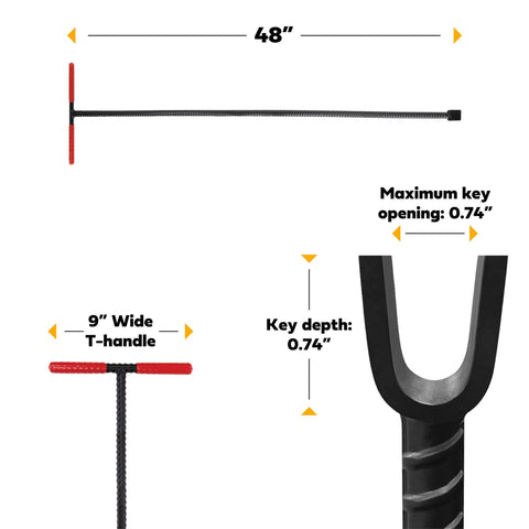 Long Reach 48 Inch Water Meter Key With Wide T Handle For Easy Valve Access U Shaped Head And Comfortable Vinyl Grip