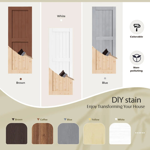 36 By 84 Inches Sliding Barn Door Solid Spruce Panelled Slab With H Frame For Interior Rooms And Storage Closets DIY
