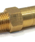 Side view of brass pressure washer thermal relief valve with threaded end and white plastic seal
